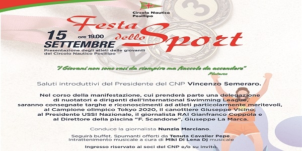Napoli: al Circolo Nautico Posillipo, mercoledì 15/9, la Festa dello Sport