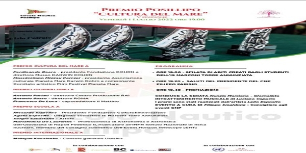 Napoli: Venerdì 1 luglio al Circolo Posillipo la V edizione del Premio 'Posillipo, Cultura del Mare'