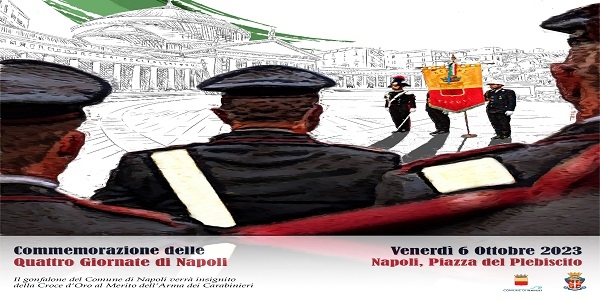 4 giornate di Napoli. Croce d'Oro al Merito dell'Arma dei CC al gonfalone del comune di Napoli